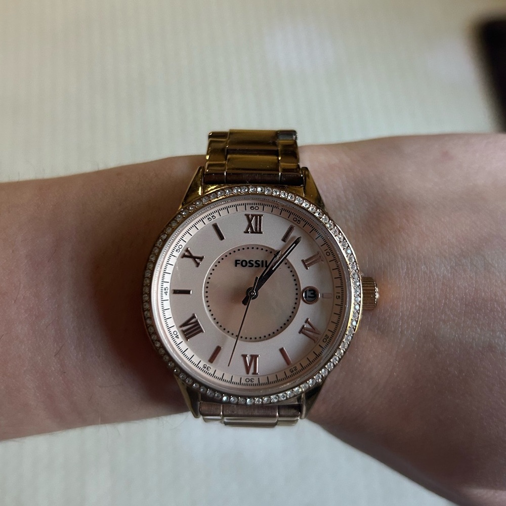 Fossil Rose Gold Watch with Roman Numerals
